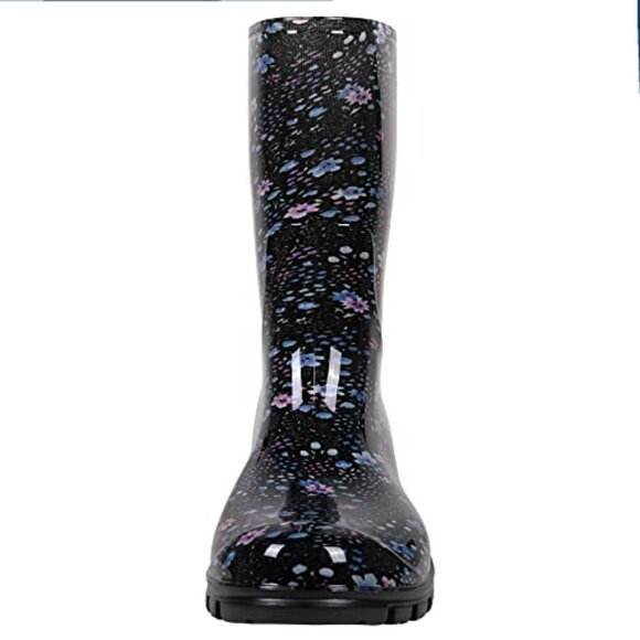 Mid Calf Rain Boots Waterproof Rubber Garden Shoes Classic Glossy Round Toe - Picture 5 of 8